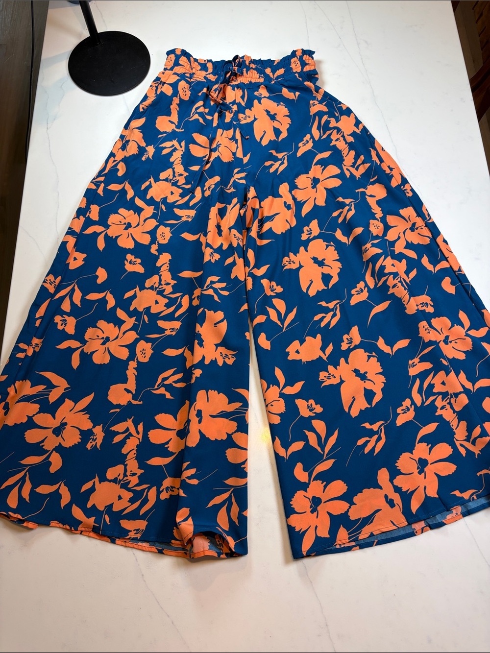 Wide Leg Floral Culottes in Navy & Coral